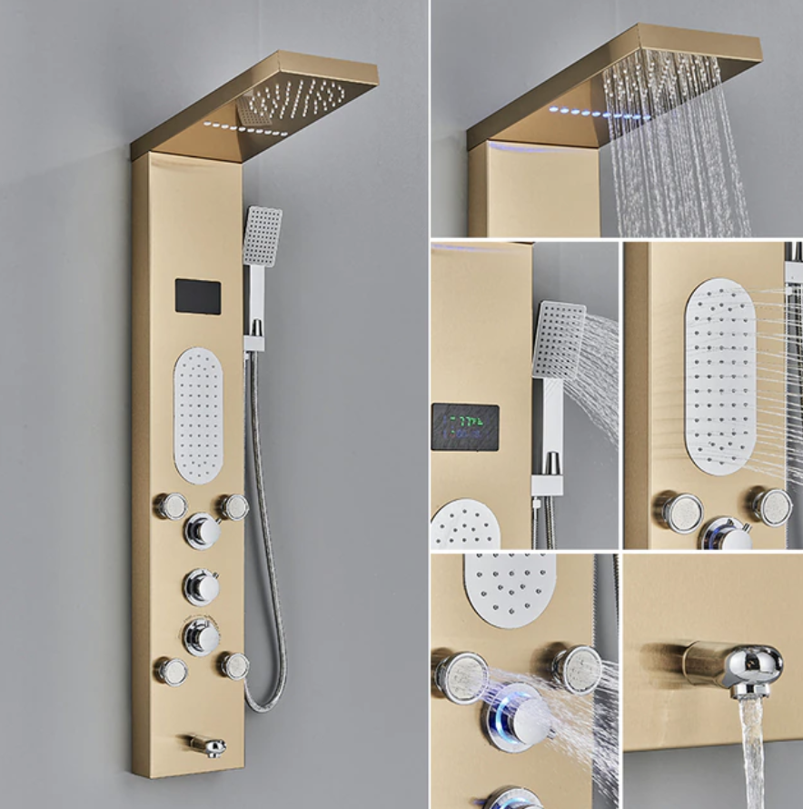 Browse Fontana Brushed Gold Wall Mount LED Shower Set Rainfall Shower ...
