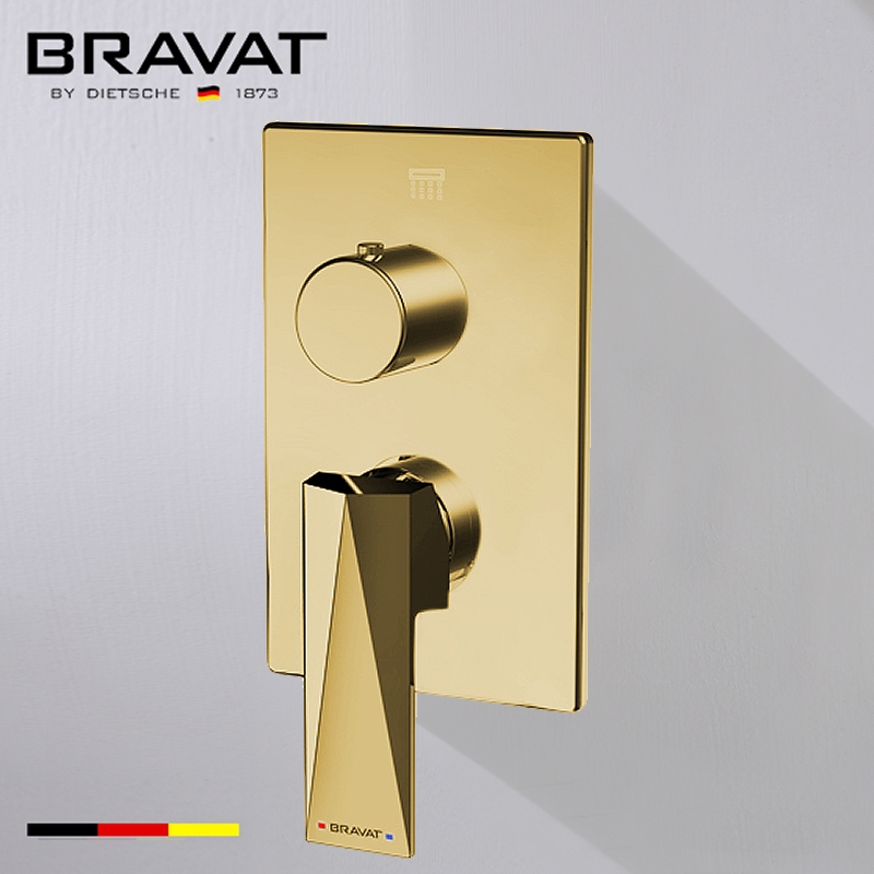Bravat Shower Valve Mixer 2-Way Concealed Wall Mounted In Brushed Gold