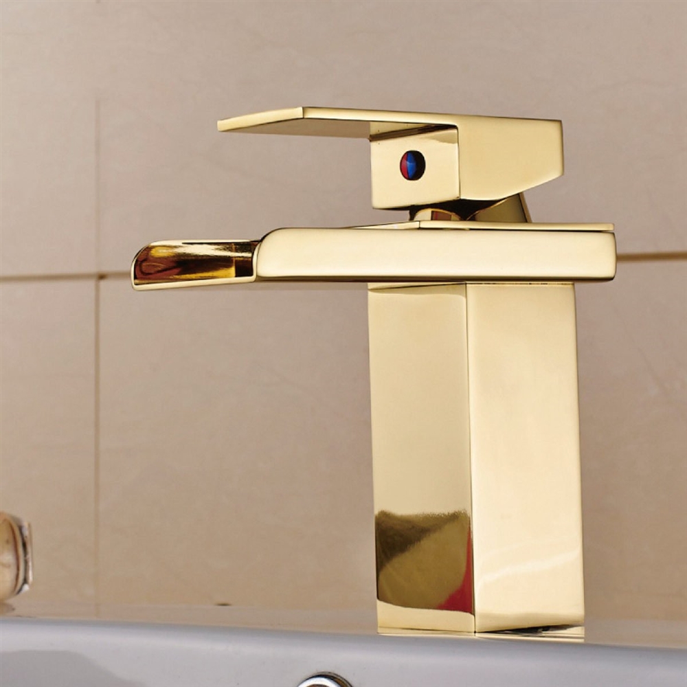 Single Lever Waterfall Gold Bathroom Sink Faucet