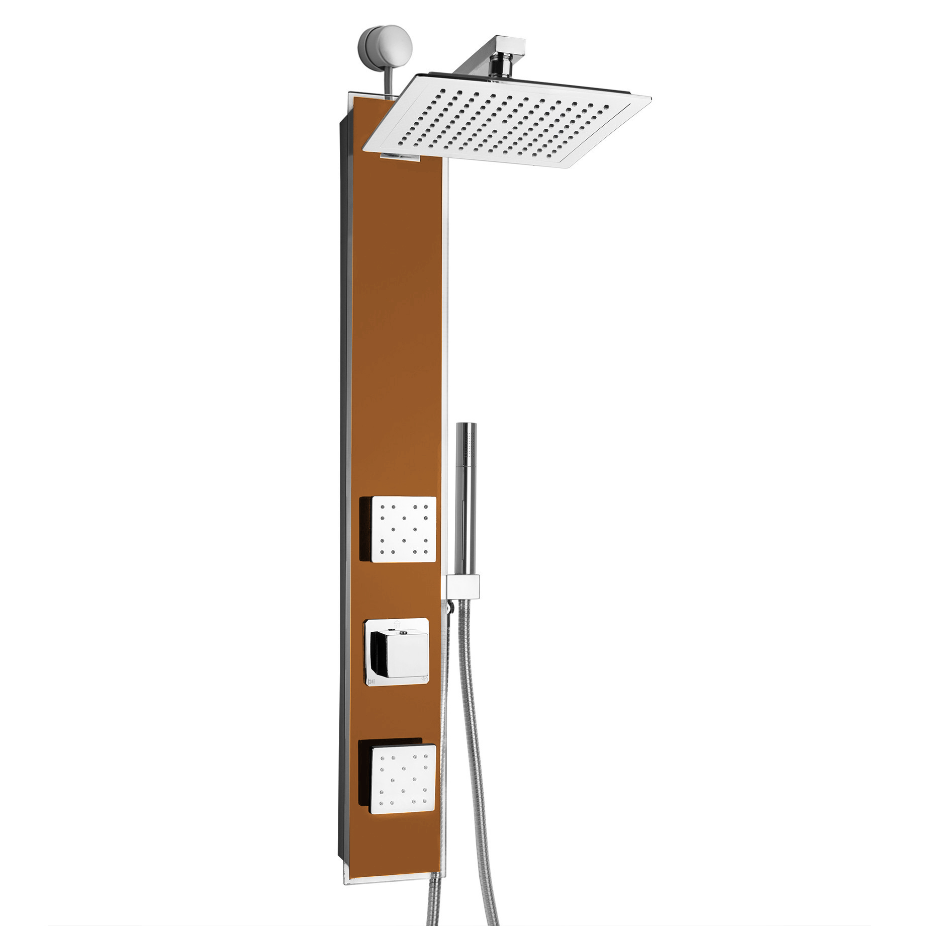 Taranto Tempered Glass Rainfall Shower Panel Tower System with Body Shower Jet & Hand Shower