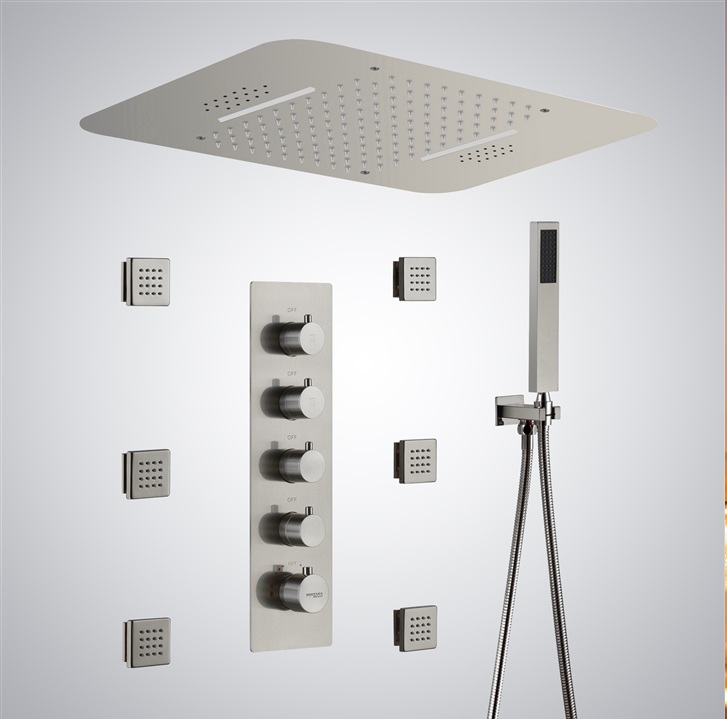 FS7807BN brushed nickel thermostatic shower set with LED features for hospitality and premium bathrooms
