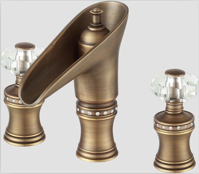 Tivoli Antique Bronze Dual Crystal Handle Knobs Bathroom Faucet