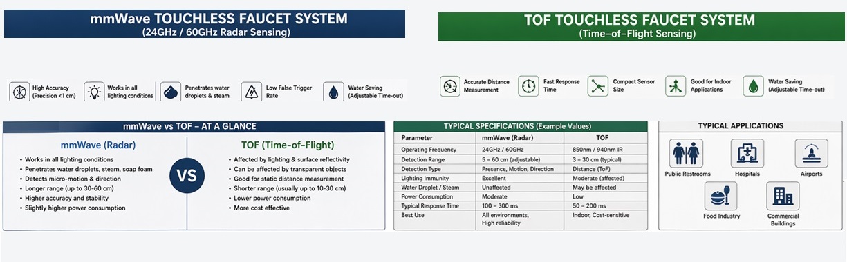 ToF versus mmWave faucet sensor comparison for aircraft lavatory use