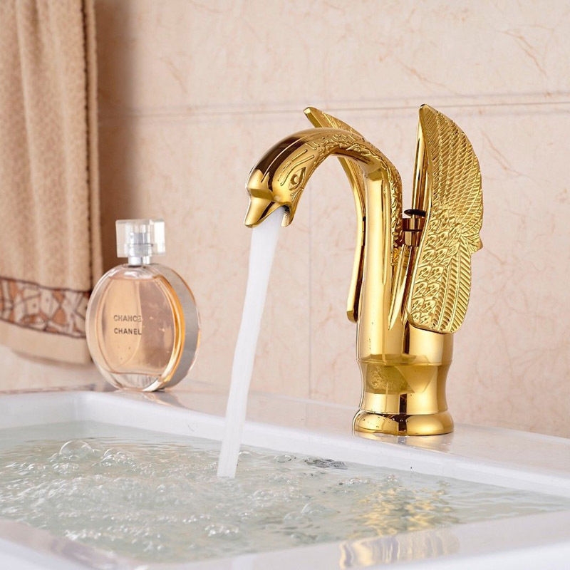 Verona Swan Gold Vanity Sink Faucet