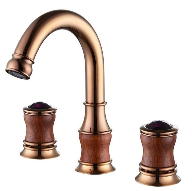  Versailles Deck Mounted Rose Gold Dual Handle Bathroom Faucet