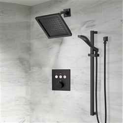 Wall Mount Square Shower Head With Touch Button Thermostatic 3-Way Concealed Brass Mixer Shower Set With Handheld Shower