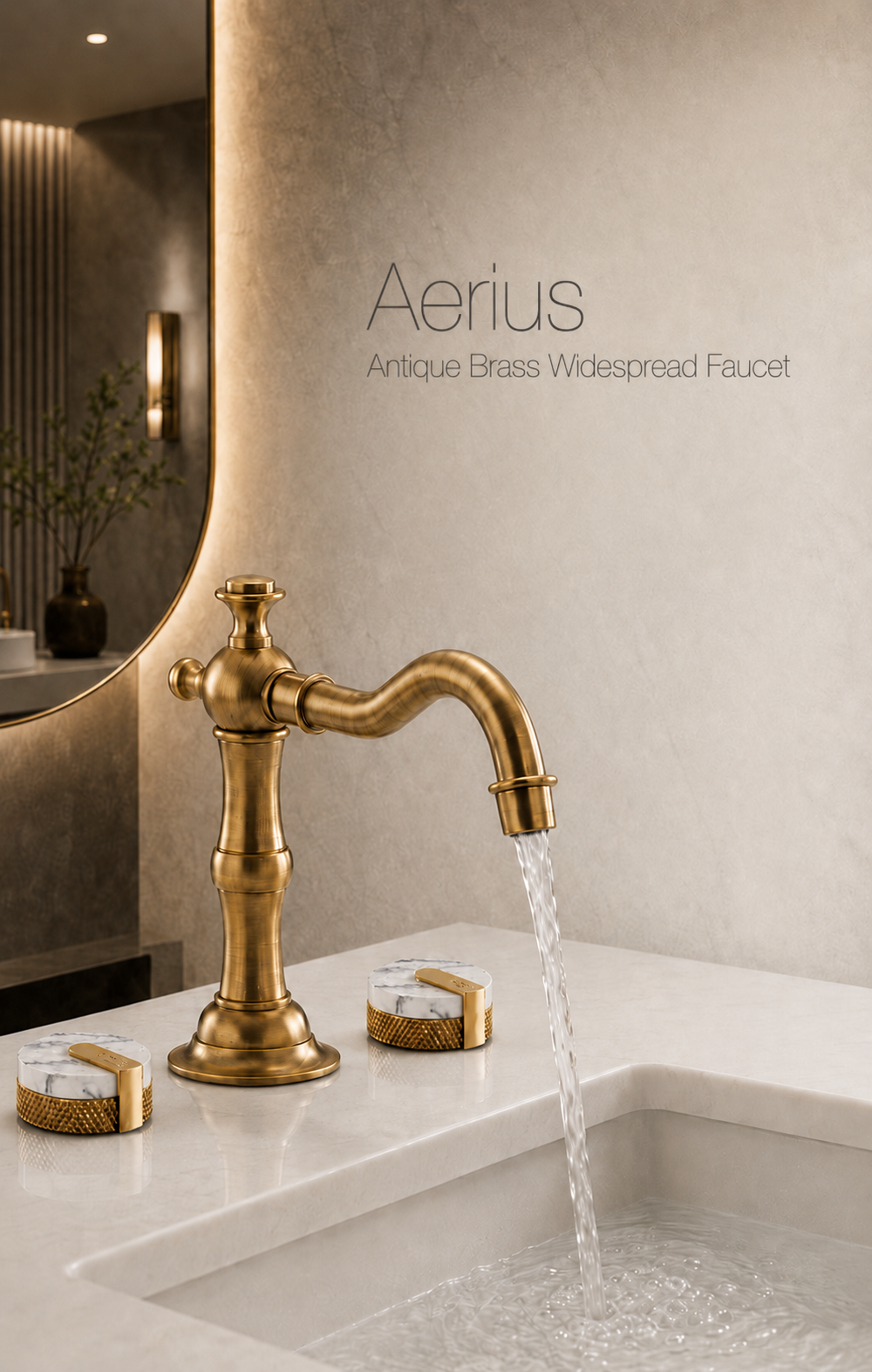 Fontana Aerius Antique Brass Dual Handle Widespread Faucet