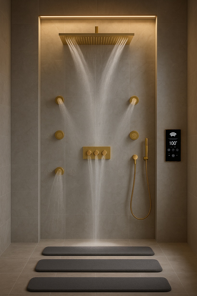 Architectural shower systems with integrated design and modular configuration