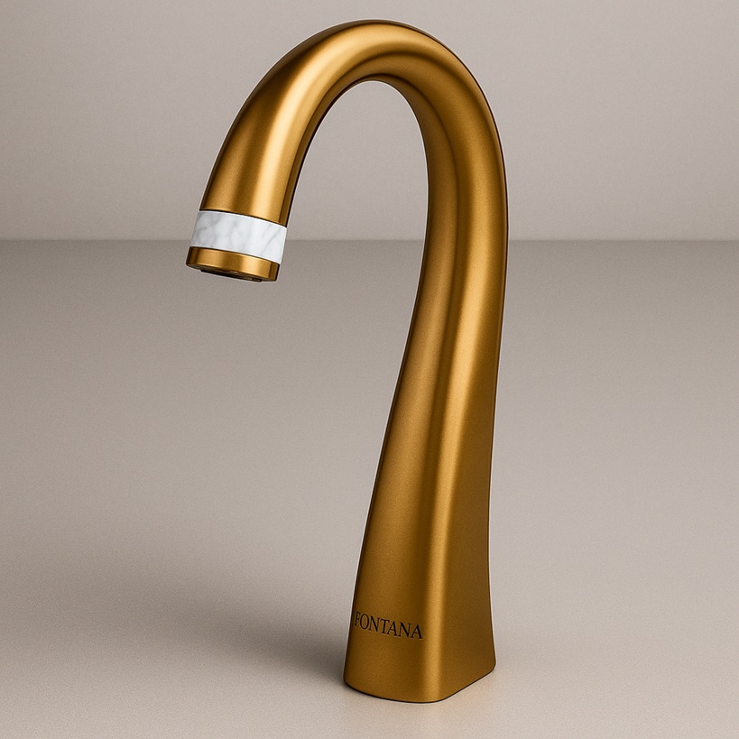 Commercial touchless faucet with marble accent detail