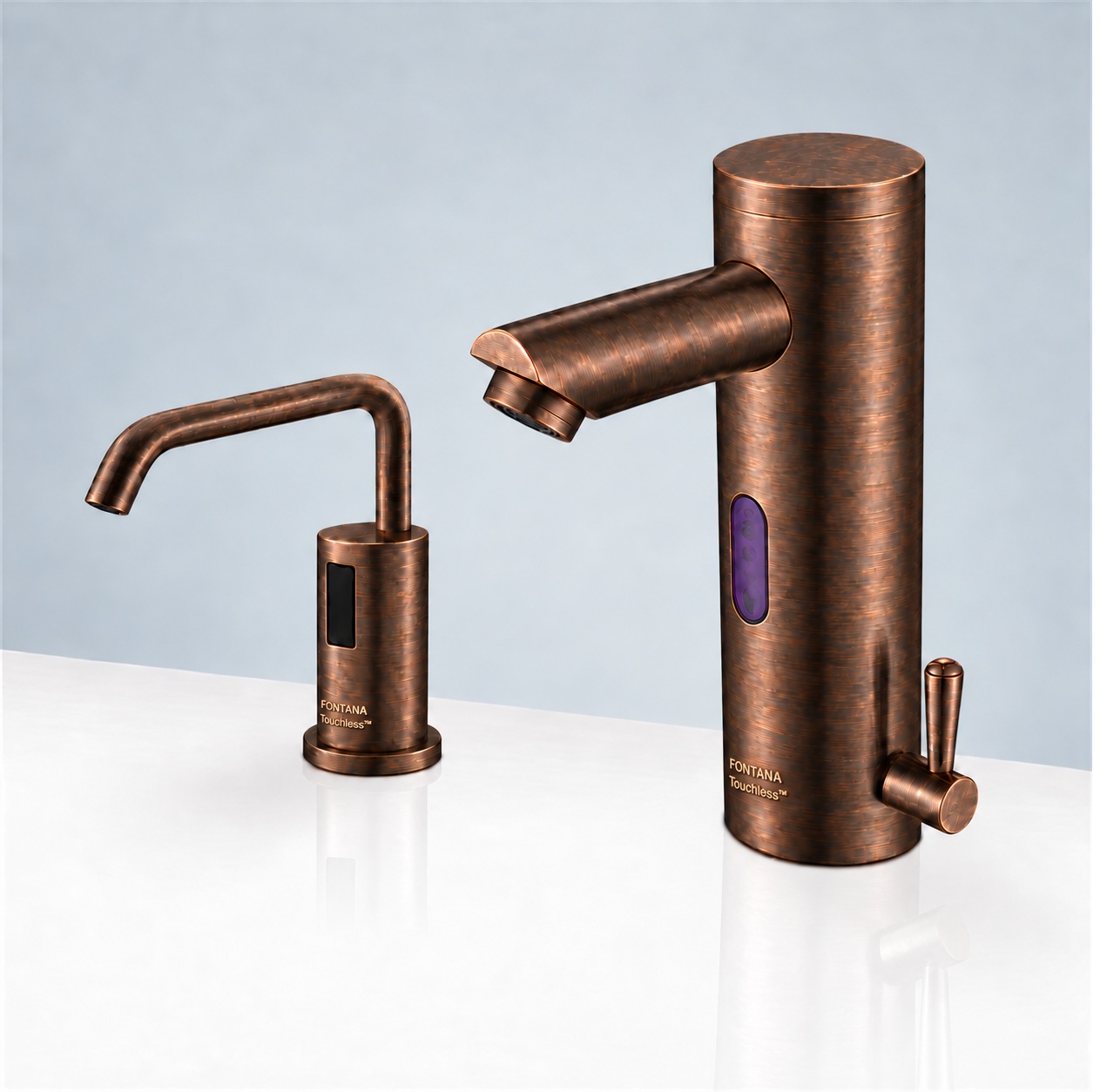 Antique ORB brass deck-mounted touchless faucet and automatic soap dispenser set
