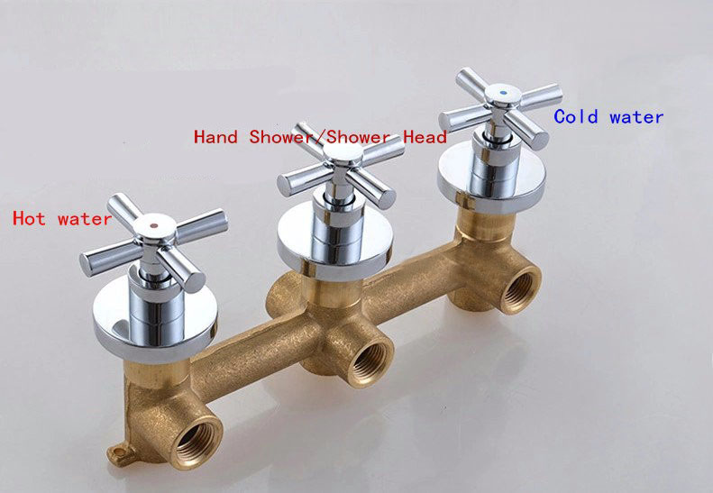 3 Ways Shower Faucet Control Valve Wall Mount Single Handle Valve Hot Cold Brass 
