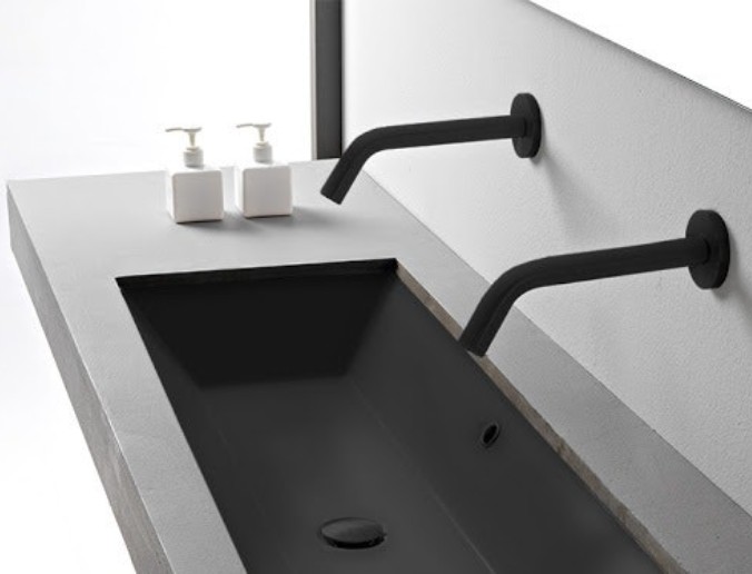 FONTANA CONTEMPORARY COMMERCIAL WALL MOUNT SENSOR FAUCET AND SOAP DISPENSER IN MATTE BLACK