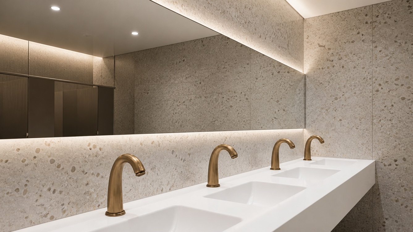 Close-up of Fontana touchless faucet infrared sensor detection zone with fast activation response