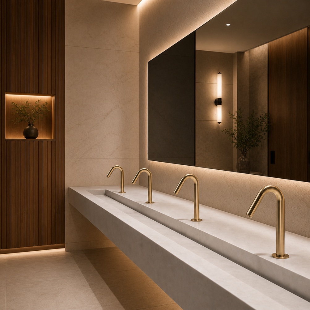 Touchless faucet comparison for wall-mount and deck-mount public restroom projects