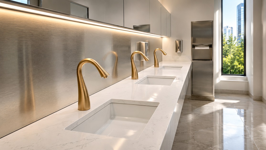 Fontana Bravat touchless automatic commercial sensor faucet and automatic soap dispenser for healthcare restroom sink area