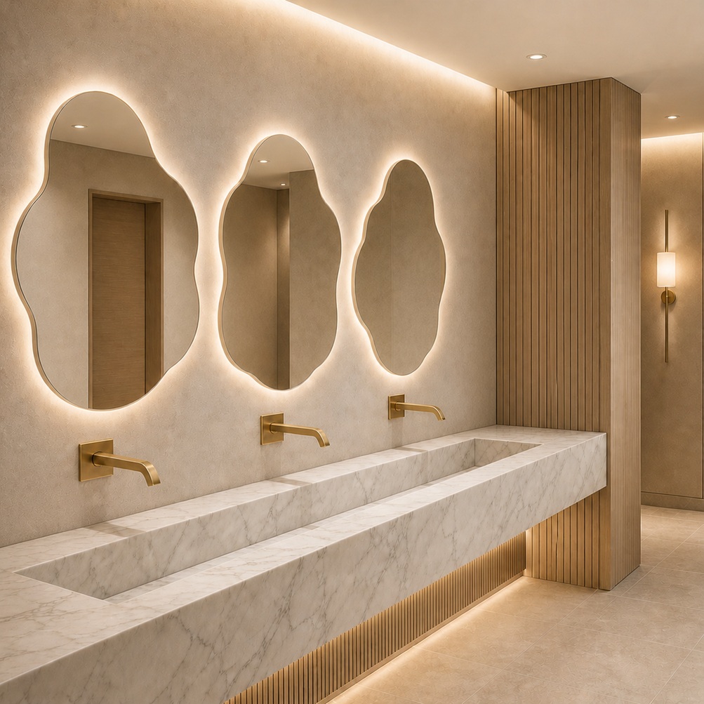 Hot and cold water mixing setup for commercial automatic touchless faucet installation