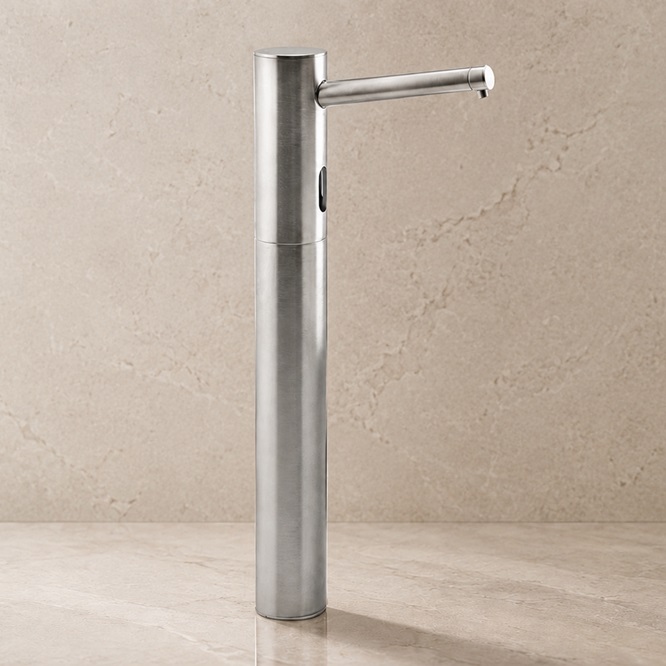 Fontana Solo Tall Touchless Brushed Nickel Commercial Automatic Sensor Faucet and Automatic Touchless Commercial Soap Dispenser