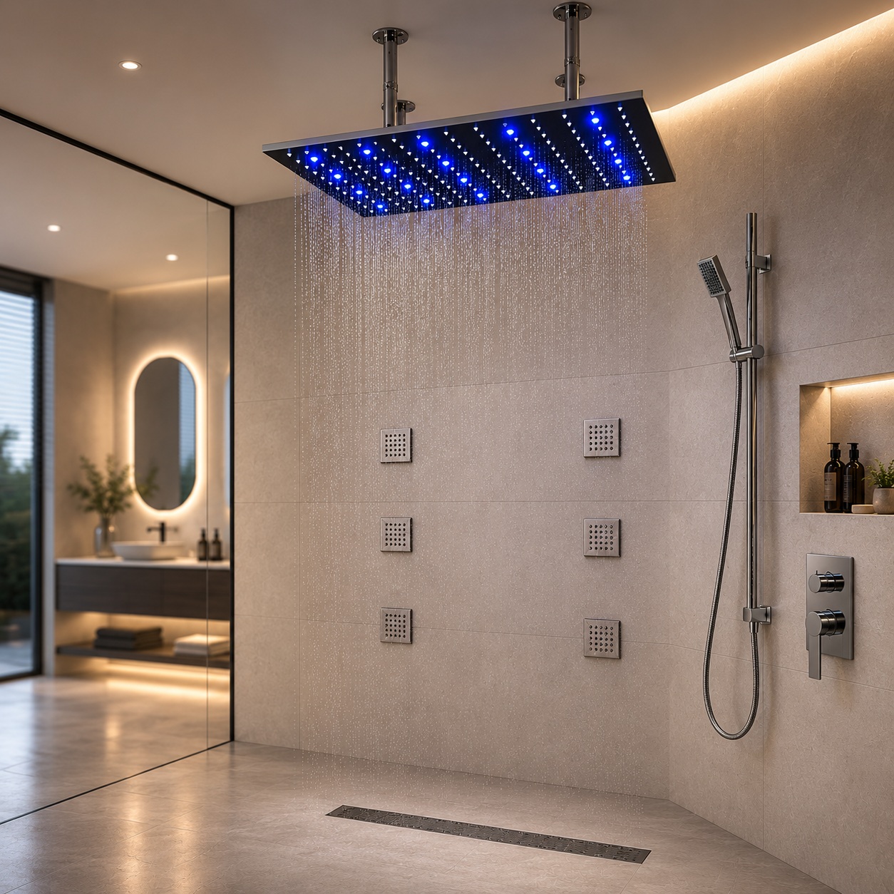 Fontana Trialo Color Changing LED Shower Head with Adjustable Body Jets