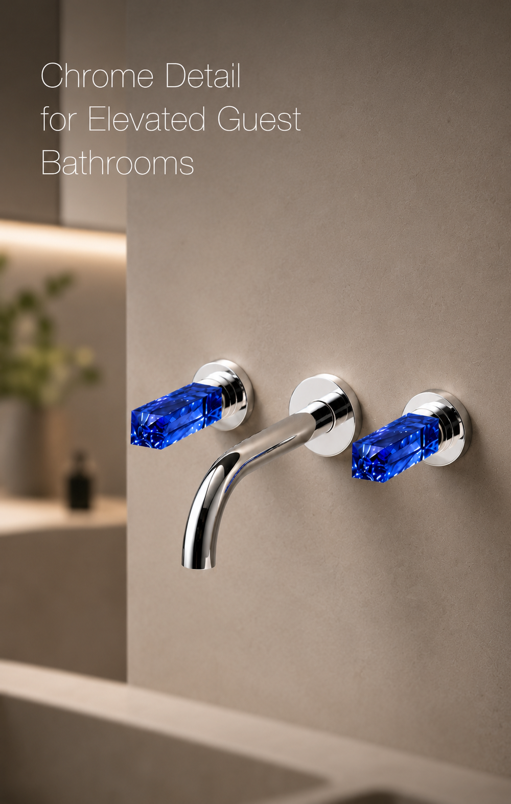 DuoAurex Line Chrome Wall Mount Faucet with Blue Crystal Handles