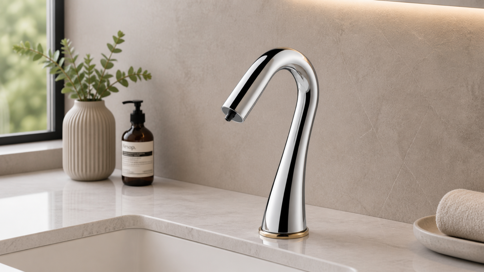 Bravat commercial touchless faucet with sensor operation for hygienic restroom projects