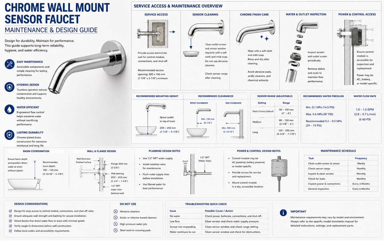 Chrome Wall Mount Sensor Faucet Maintenance and Design Guide