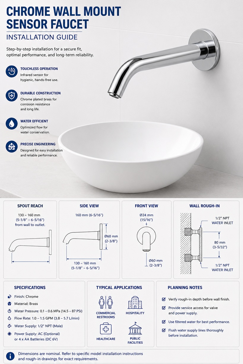 Chrome Wall Mount Sensor Faucet Installation Guide