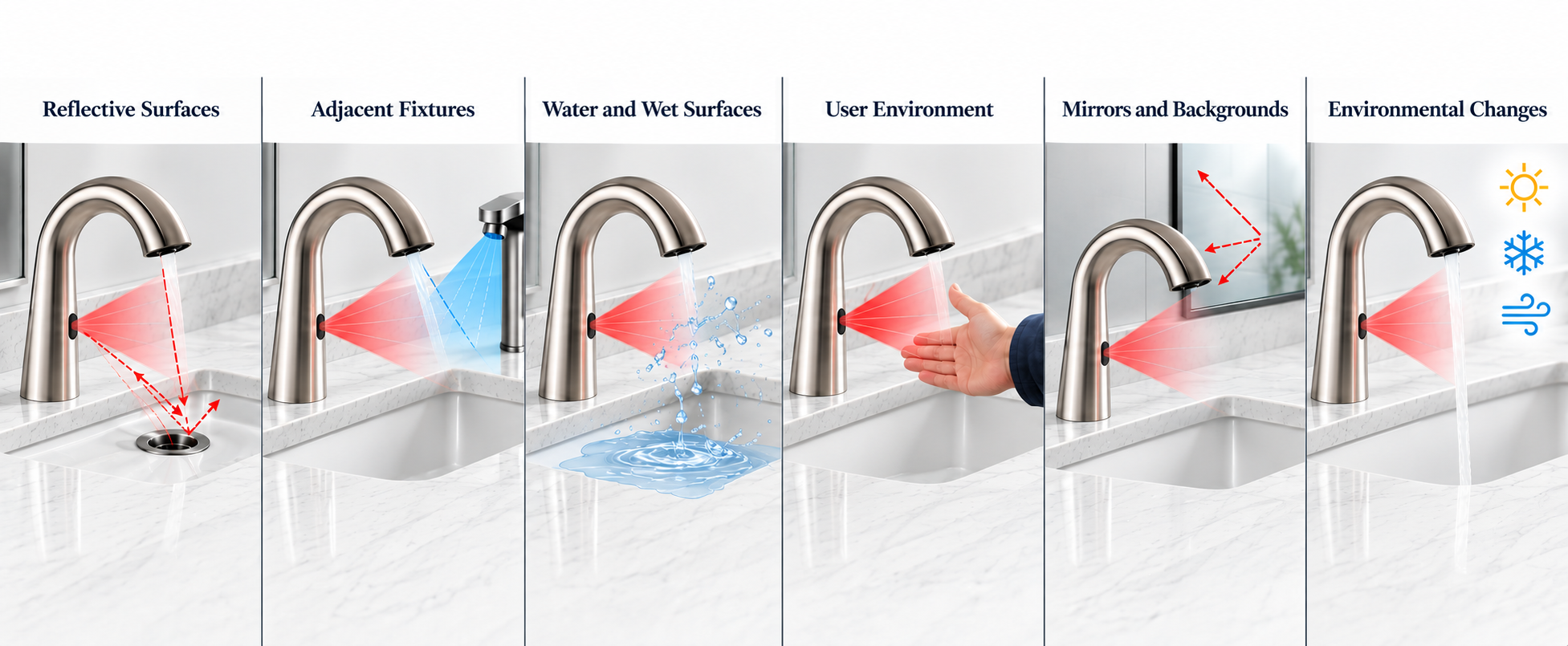 Commercial faucet sensing technology IR ToF and mmWave engineering comparison