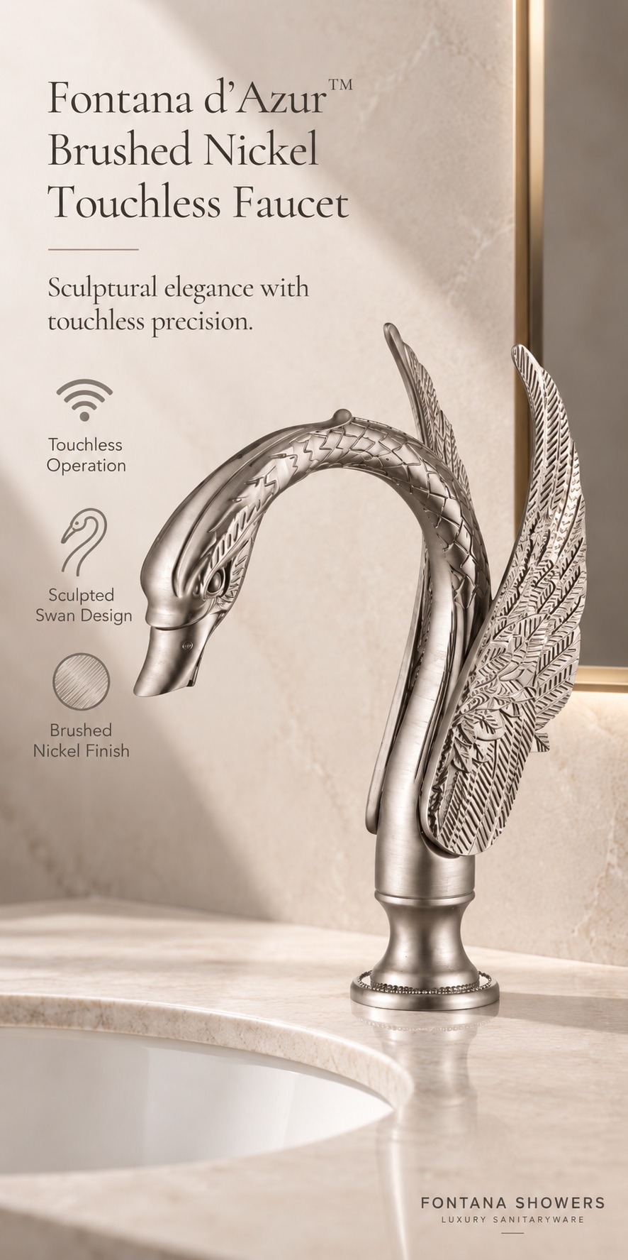Fontana d'Azur Brushed Nickel Commercial Touchless Sensor Faucet FS1089BN