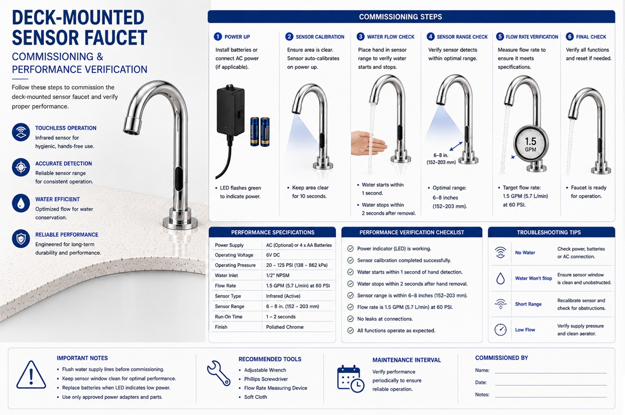 Deck-Mounted Sensor Faucet Commissioning and Performance Verification Engineering Guide
