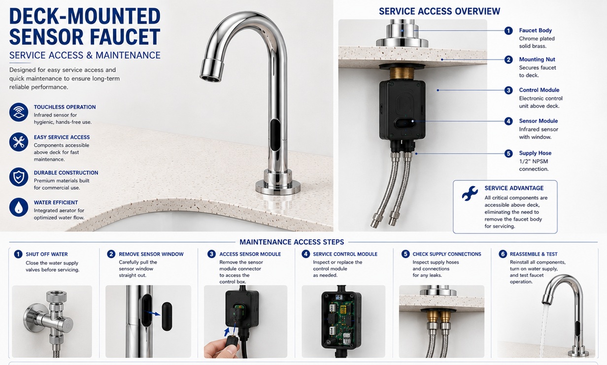 Deck-Mounted Sensor Faucet Service Access and Maintenance Engineering Guide