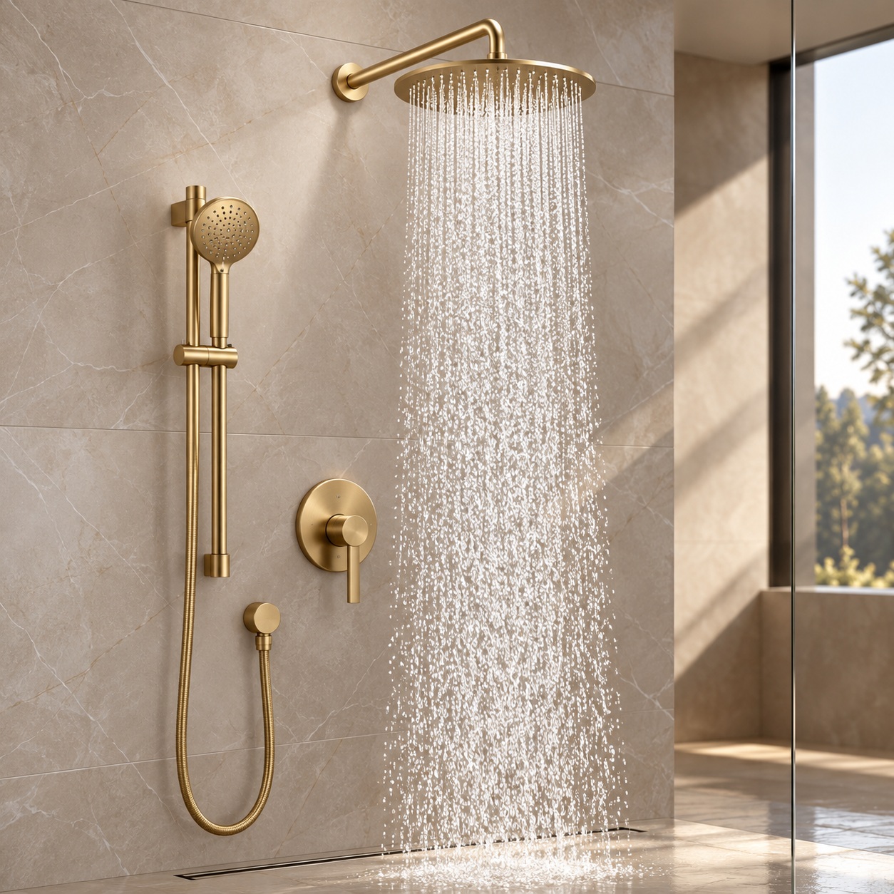 Delta gold shower head and coordinated shower fixtures