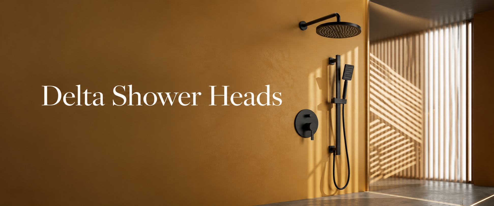 Delta matte black rainfall shower head with handheld shower in a modern bathroom