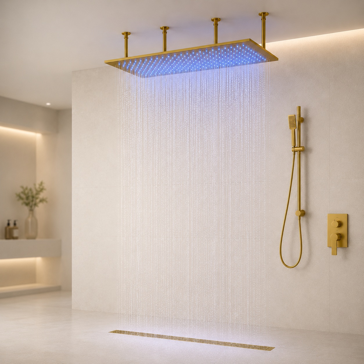 BathSelect Aluminum Shower Panel System with LED Rainfall Shower Head