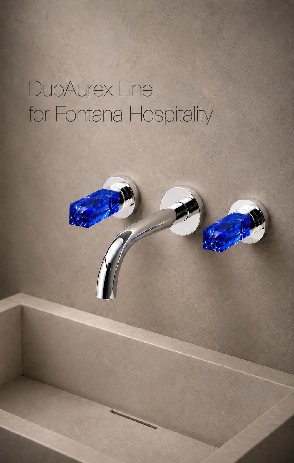 Fontana DuoAurex Line Chrome wall mount faucet with dual crystal handles