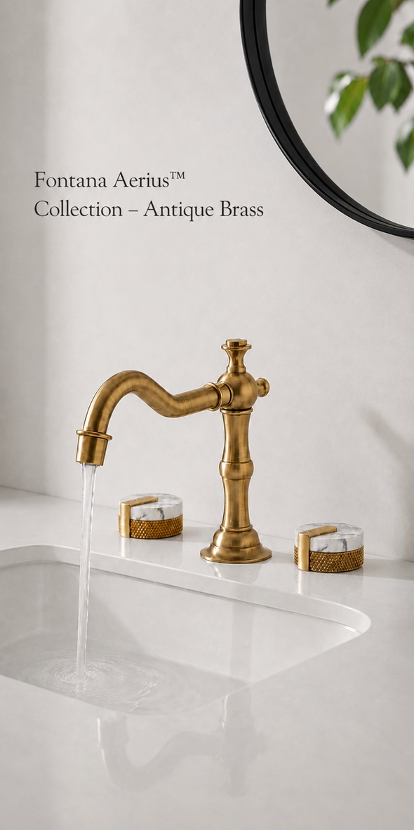 Fontana Aerius Collection Antique Brass Widespread Two Handles Bathroom Faucet
