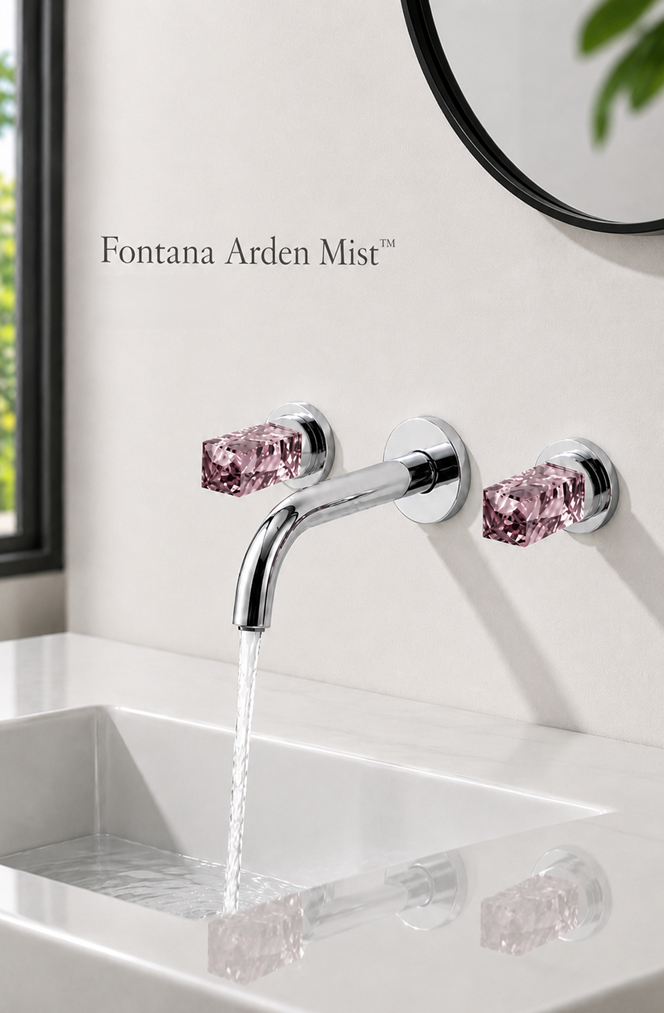 Fontana Arden Mist chrome wall-mounted faucet with pink crystal handles