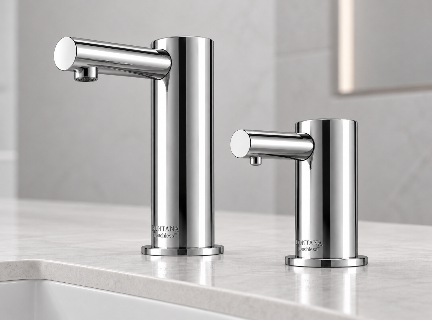 Pair of chrome commercial touchless sensor faucets