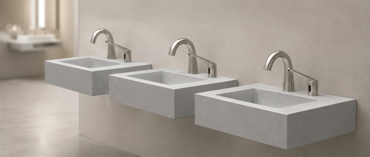 Fontana Bravat deck mount touchless automatic commercial sensor faucet and soap dispenser in brushed nickel model FS18512