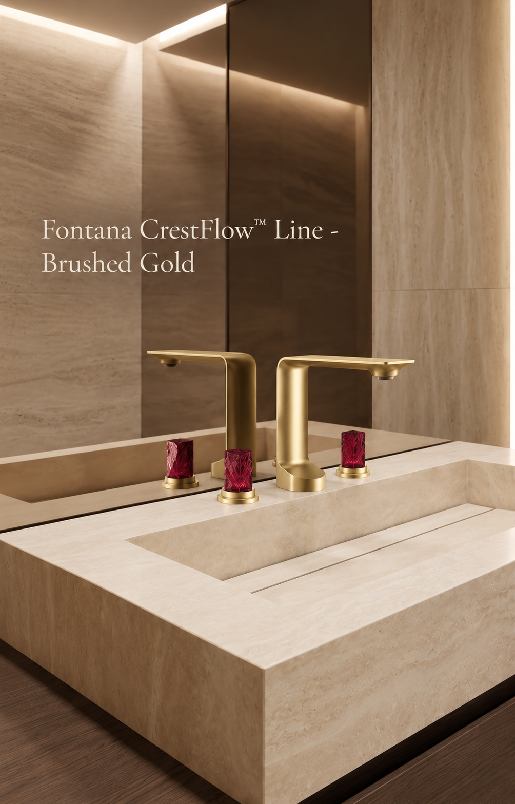Fontana CrestFlow Brushed Gold Deck Mounted Crystal Knobs Bathroom Faucet