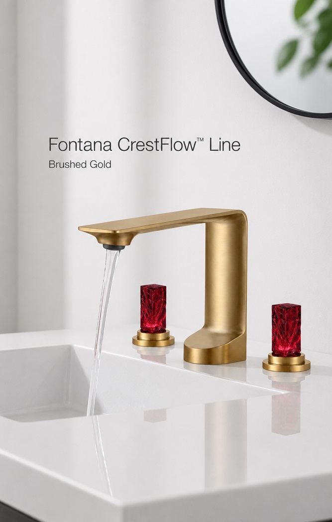 Fontana CrestFlow Line Brushed Gold Deck Mounted Crystal Knobs Bathroom Faucet