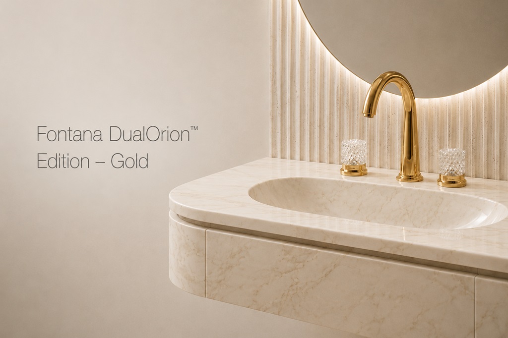 Fontana DualOrion Edition Gold Thermostatic Two Handle Bathroom Faucet with Round Crystal Handles