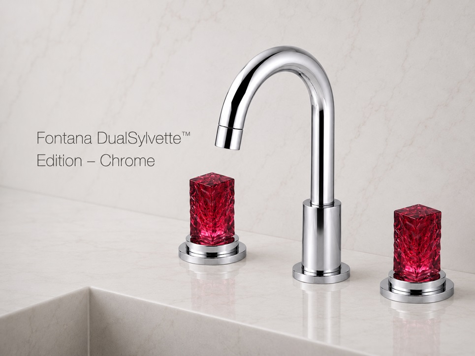 Fontana DualSylvette Chrome Modern Two Handle Bathroom Faucet with Red Crystal Handles