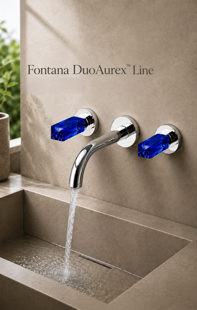 Fontana DuoAurex Blue Crystal Handle Wall Faucet in Chrome