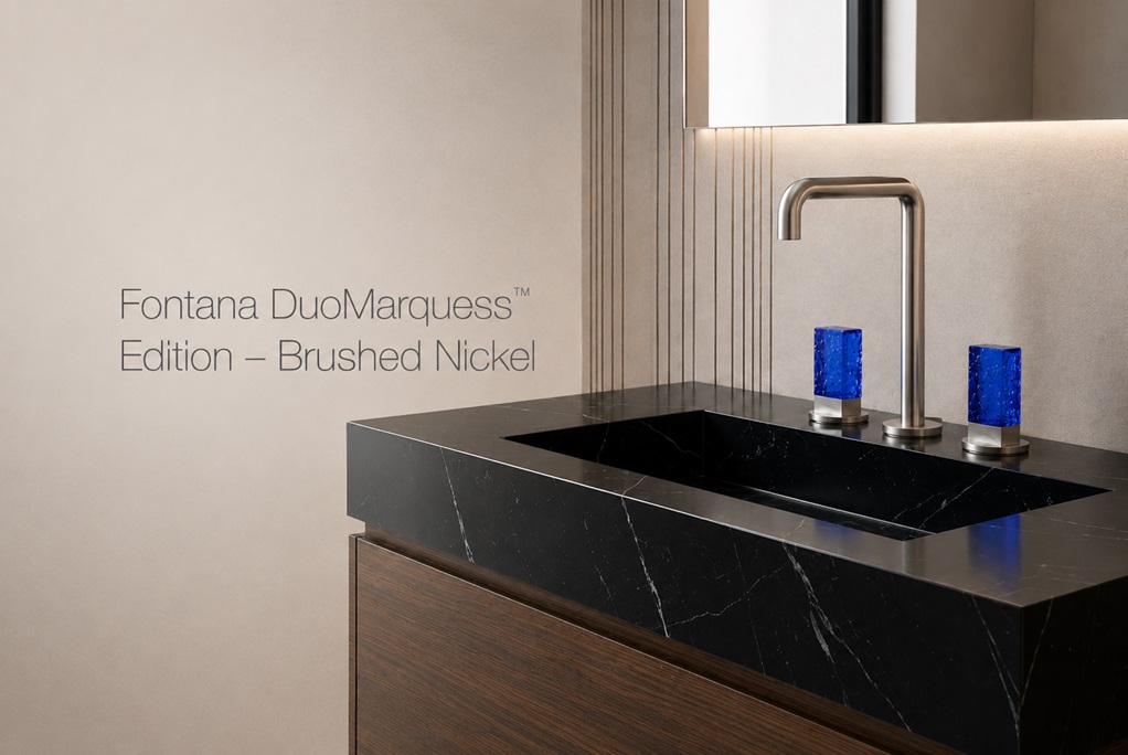 Fontana DuoMarquess Edition Brushed Nickel Two Handle Basin Faucet with Blue Crystal Handles