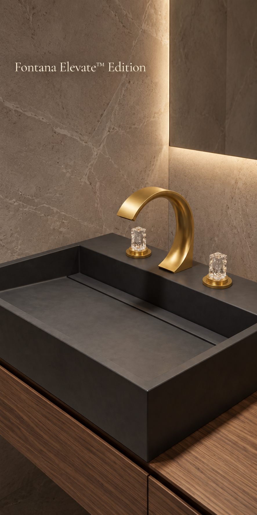 Fontana Elevate Brushed Gold Three Hole Deck Mounted Bathroom Sink Faucet with Dual Crystal Handles FS20218BG