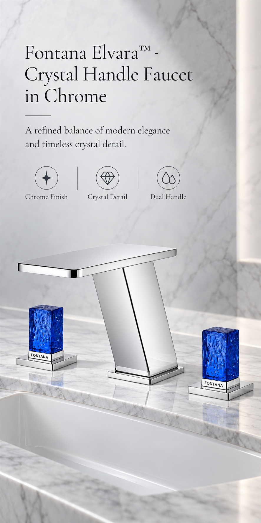 Fontana Elvara Chrome Thermostatic Crystal Handle Waterfall Bathroom Faucet FS11CR