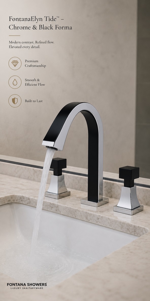 FontanaElyn Tide Chrome and Matte Black Forma Dual Handle Architectural Lavatory Faucet