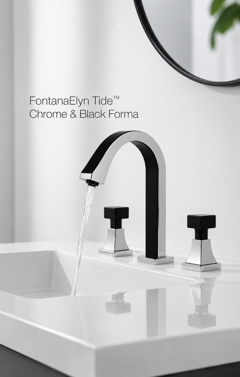 Fontana Elyn Tide Chrome and Black Forma widespread faucet for modern luxury bathroom sink