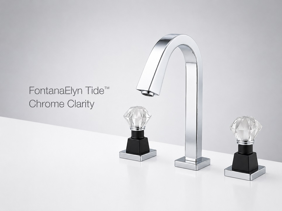 FontanaElyn Tide Chrome Clarity Widespread Bathroom Faucet with Crystal Handles