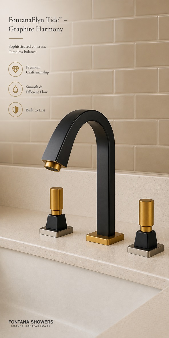 FontanaElyn Tide Graphite Harmony Black and Gold Bathroom Faucet with Two Handles